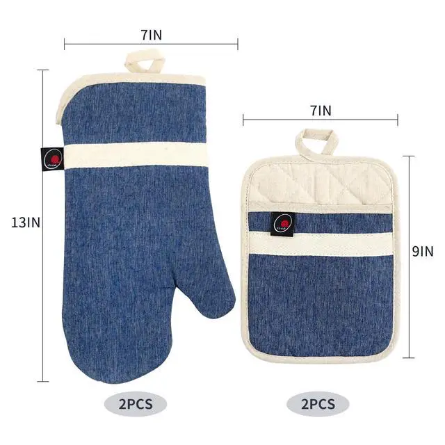 Alt view image 6 of 7 - Oven Mitts and PotHolders Sets, 4 Pcs Kitchen Oven Glove High Heat Resistant 400°F Pot Holders for Kitchen, Non-Slip Neoprene Oven Mitts are Suitable for Cooking, Baking (Blue)