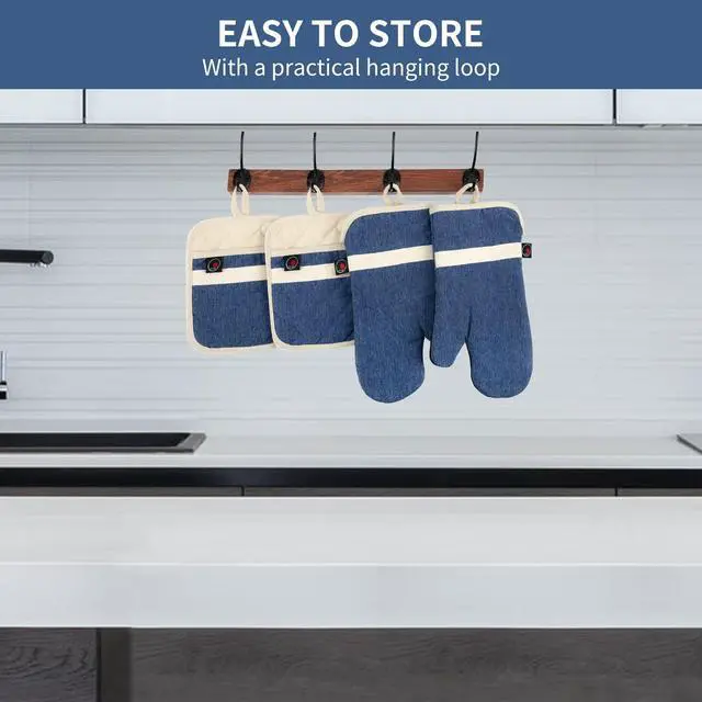 Alt view image 7 of 7 - Oven Mitts and PotHolders Sets, 4 Pcs Kitchen Oven Glove High Heat Resistant 400°F Pot Holders for Kitchen, Non-Slip Neoprene Oven Mitts are Suitable for Cooking, Baking (Blue)
