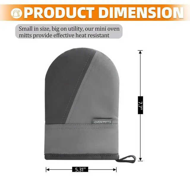 Alt view image 2 of 7 - Mini Oven Mitts, Kitchen Oven Gloves Kitchen Mittens 500 Degrees Heat Resistant Baking Gloves, Non-Slip Silicone Surface with Hanging Loops Hot Gloves for Cooking, Baking, BBQ 1 Pair-Gray