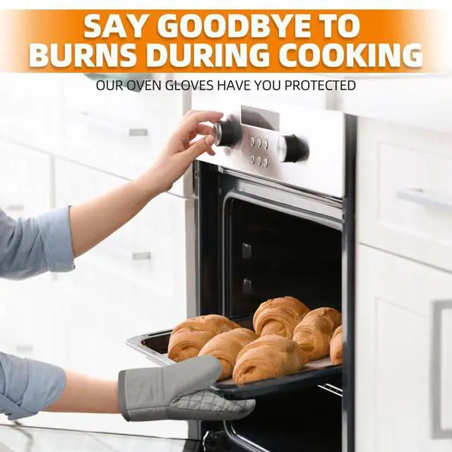 Alt view image 6 of 7 - Mini Oven Mitts, Kitchen Oven Gloves Kitchen Mittens 500 Degrees Heat Resistant Baking Gloves, Non-Slip Silicone Surface with Hanging Loops Hot Gloves for Cooking, Baking, BBQ 1 Pair-Gray