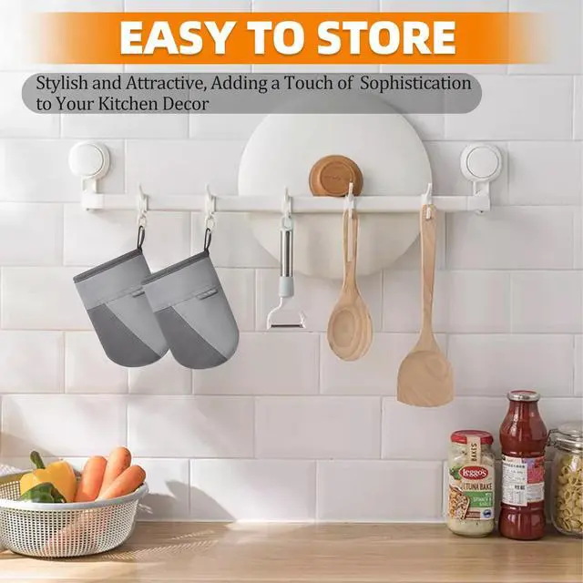 Alt view image 7 of 7 - Mini Oven Mitts, Kitchen Oven Gloves Kitchen Mittens 500 Degrees Heat Resistant Baking Gloves, Non-Slip Silicone Surface with Hanging Loops Hot Gloves for Cooking, Baking, BBQ 1 Pair-Gray