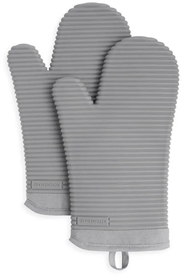Main image of Ribbed Soft Silicone Oven Mitt 2-Pack Set, 7.5"x13", Grey