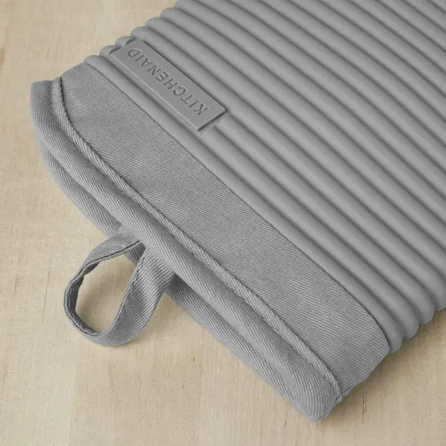 Alt view image 2 of 3 - Ribbed Soft Silicone Oven Mitt 2-Pack Set, 7.5"x13", Grey