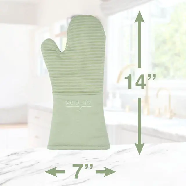 Alt view image 3 of 7 - Extra Long Silicone Oven Mitts Heat Resistant 500 Degrees, 1 Pack, 14"x7" Fennel, Kitchen Textiles