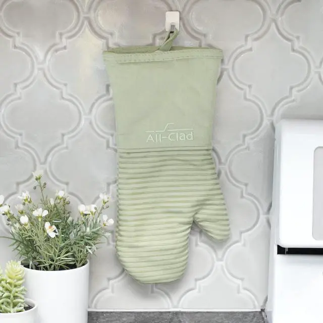Alt view image 6 of 7 - Extra Long Silicone Oven Mitts Heat Resistant 500 Degrees, 1 Pack, 14"x7" Fennel, Kitchen Textiles
