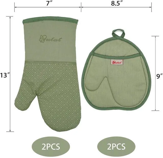 Alt view image 2 of 3 - Silicone Oven Mitts - Oven Mitts and Pot Holders Sets Made of Non-Slip & BPA-Free Silicone, High Heat Resistant 500 Degrees, Perfect for Kitchen Cooking Baking BBQ, 4Pcs Set, Peak Green
