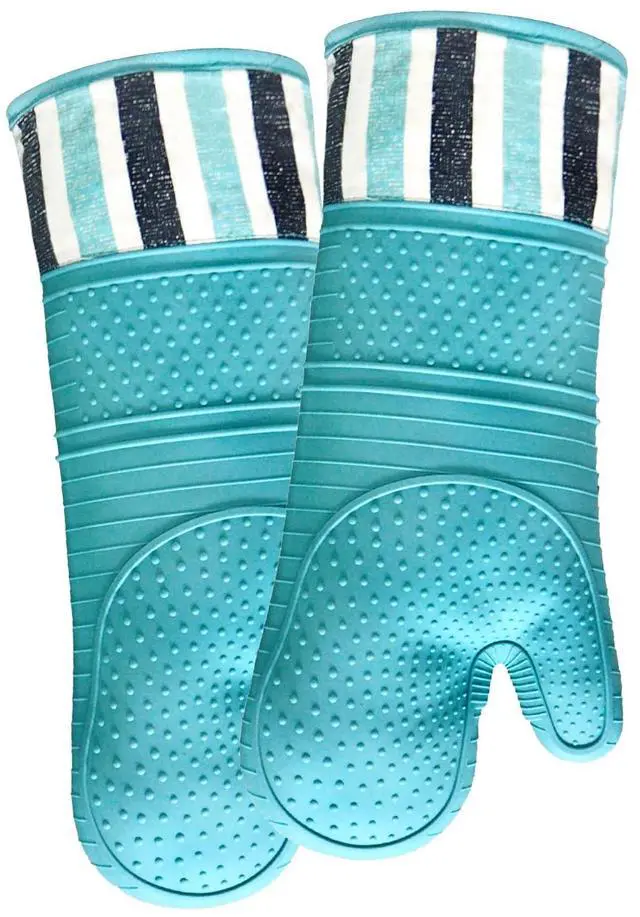 Main image of Heat Resistant 550 Degree Oven mitt, Silicone Oven Hot Mitts - 1 Pair, Extra Long Professional Baking Oven Gloves - Food Safe,Pot Holders Cooking,Grilling,Kitchen (Blue Mittens)