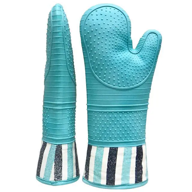 Alt view image 2 of 7 - Heat Resistant 550 Degree Oven mitt, Silicone Oven Hot Mitts - 1 Pair, Extra Long Professional Baking Oven Gloves - Food Safe,Pot Holders Cooking,Grilling,Kitchen (Blue Mittens)