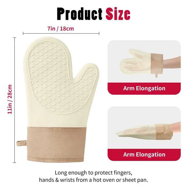 Alt view image 2 of 7 - Silicone Oven MittsHeat Resistant up to 500°F, Oven Gloves with Soft Lining, Non-Slip Kitchen Essentials, Kitchen Gadgets, Apartment Essentials, Great Gift for Cooking (beige-1pair)