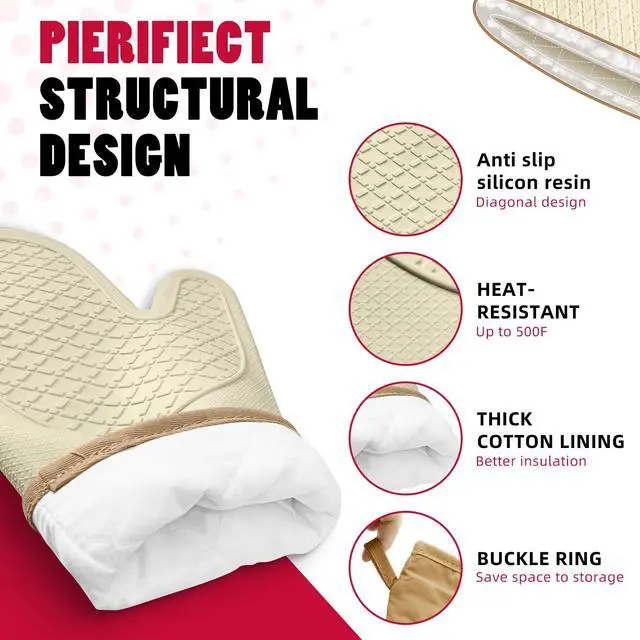 Alt view image 3 of 7 - Silicone Oven MittsHeat Resistant up to 500°F, Oven Gloves with Soft Lining, Non-Slip Kitchen Essentials, Kitchen Gadgets, Apartment Essentials, Great Gift for Cooking (beige-1pair)