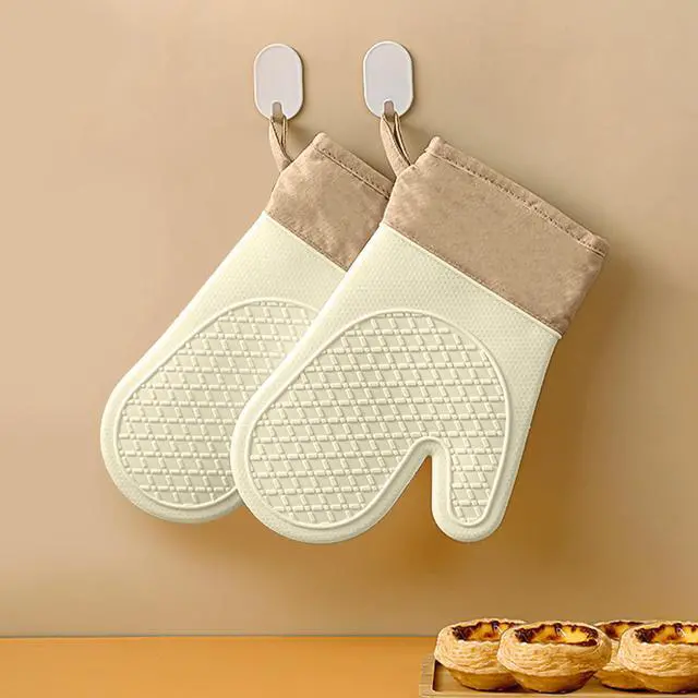 Alt view image 6 of 7 - Silicone Oven MittsHeat Resistant up to 500°F, Oven Gloves with Soft Lining, Non-Slip Kitchen Essentials, Kitchen Gadgets, Apartment Essentials, Great Gift for Cooking (beige-1pair)