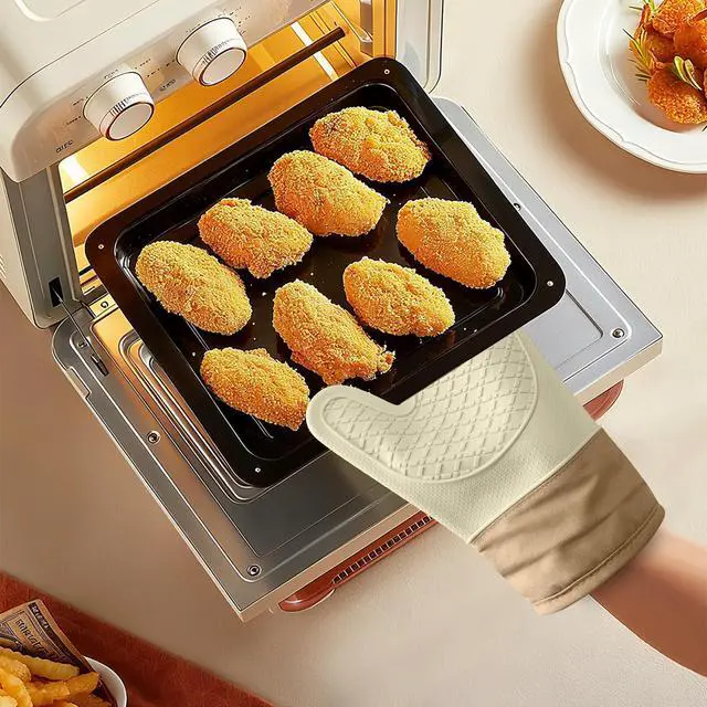 Alt view image 7 of 7 - Silicone Oven MittsHeat Resistant up to 500°F, Oven Gloves with Soft Lining, Non-Slip Kitchen Essentials, Kitchen Gadgets, Apartment Essentials, Great Gift for Cooking (beige-1pair)