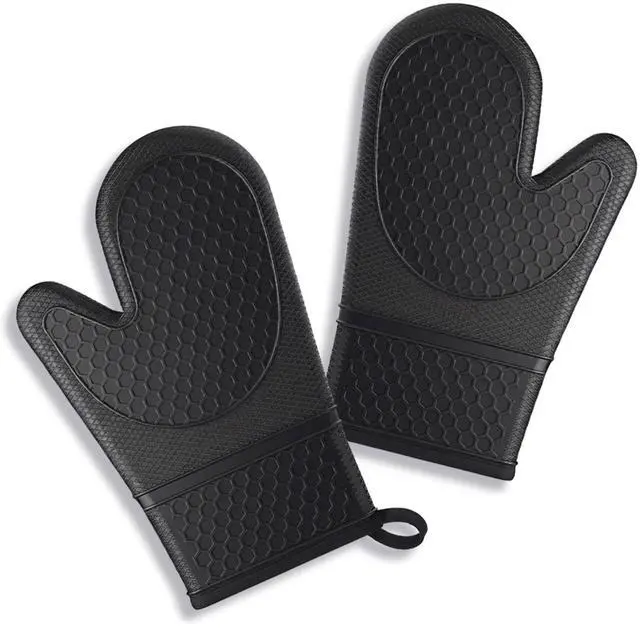 Main image of Silicone Oven Mitts 500°F Heat Resistant BBQ Gloves 2-Pack Black
