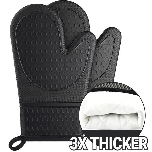 Alt view image 3 of 7 - Silicone Oven Mitts 500°F Heat Resistant BBQ Gloves 2-Pack Black