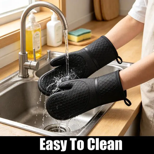 Alt view image 6 of 7 - Silicone Oven Mitts 500°F Heat Resistant BBQ Gloves 2-Pack Black