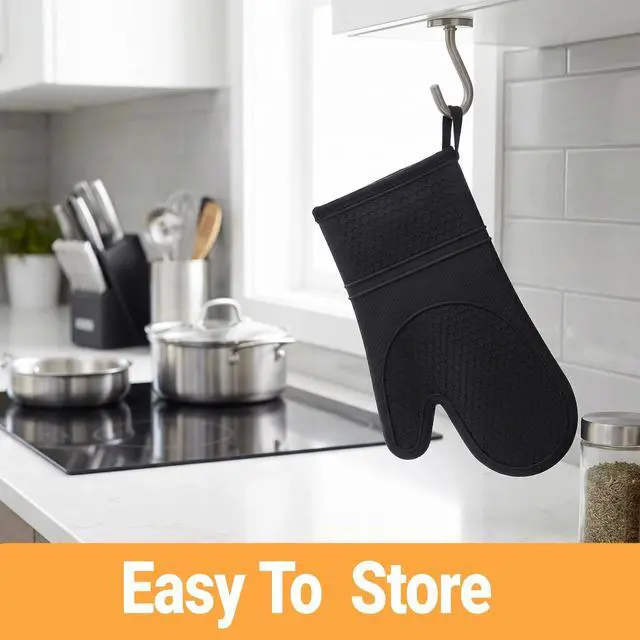 Alt view image 7 of 7 - Silicone Oven Mitts 500°F Heat Resistant BBQ Gloves 2-Pack Black