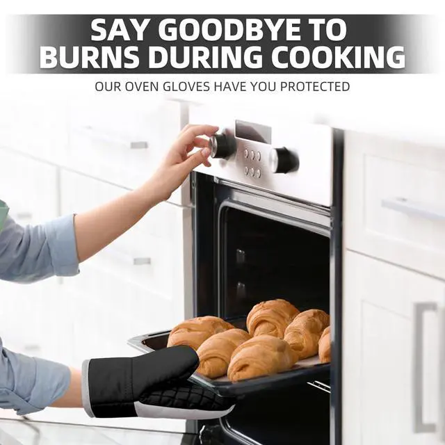 Alt view image 6 of 7 - Mini Oven Mitts, Kitchen Oven Gloves Kitchen Mittens 500 Degrees Heat Resistant Baking Gloves, Non-Slip Silicone Surface with Hanging Loops Hot Gloves for Cooking, Baking, BBQ 1 Pair-Black