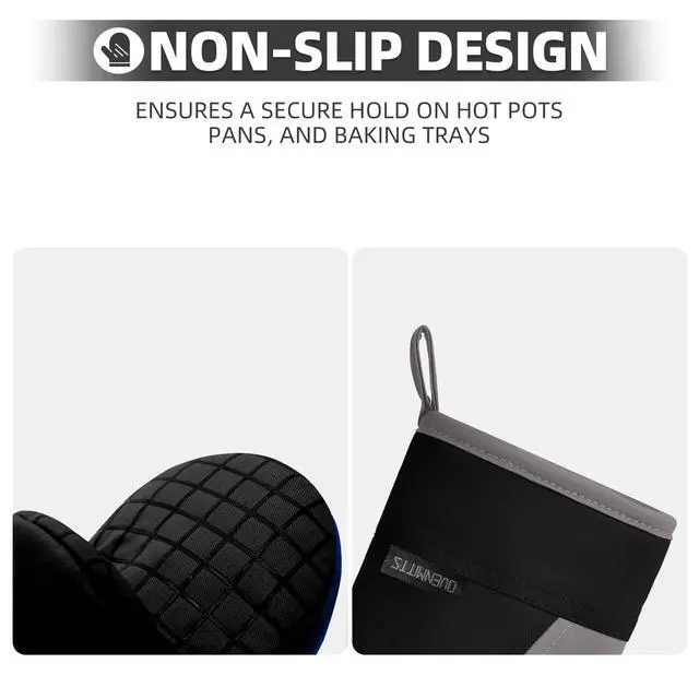 Alt view image 3 of 7 - Mini Oven Mitts, Kitchen Oven Gloves Kitchen Mittens 500 Degrees Heat Resistant Baking Gloves, Non-Slip Silicone Surface with Hanging Loops Hot Gloves for Cooking, Baking, BBQ 1 Pair-Black