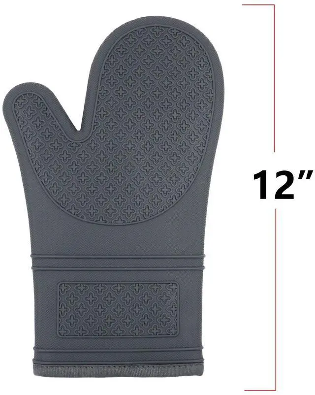 Alt view image 3 of 6 - Silicone Oven Mitts, Oven Gloves with Non-Slip Silicone, 600 Degree Heat Resistant, Soft Cotton Lining, Waterproof and BAP-Free, Oven Mitts for Cooking and Baking - 1 Pair 12 Inch Charcoal Grey