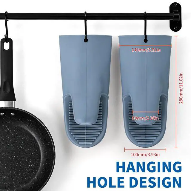 Alt view image 3 of 7 - Silicone Oven Mitts, Extended Design, 2 Piece,with Quilted Liner Non-Slip Textured Grip Perfect,Heat Resistant Oven Gloves,for BBQ,Baking