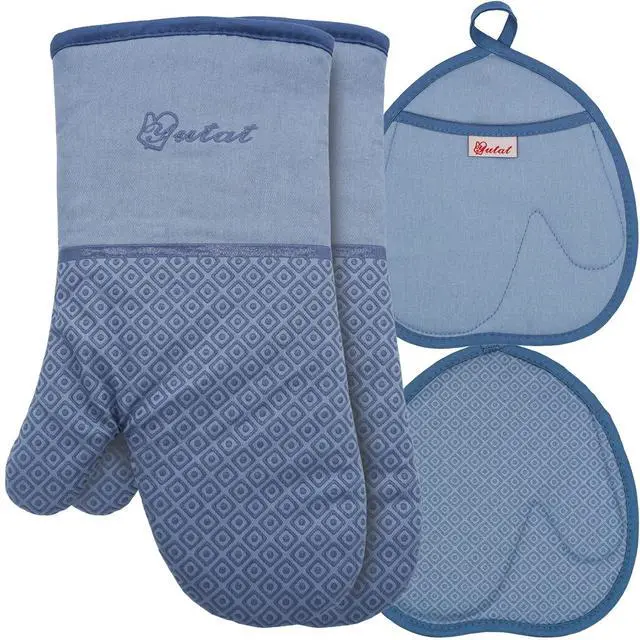 Main image of Silicone Oven Mitts - Oven Mitts and Pot Holders Sets Made of Non-Slip & BPA-Free Silicone, High Heat Resistant 500 Degrees, Perfect for Kitchen Cooking Baking BBQ, 4Pcs Set, Sky Blue