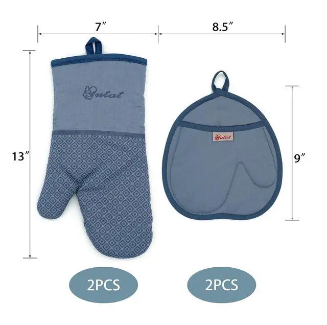 Alt view image 2 of 3 - Silicone Oven Mitts - Oven Mitts and Pot Holders Sets Made of Non-Slip & BPA-Free Silicone, High Heat Resistant 500 Degrees, Perfect for Kitchen Cooking Baking BBQ, 4Pcs Set, Sky Blue