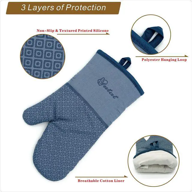 Alt view image 3 of 3 - Silicone Oven Mitts - Oven Mitts and Pot Holders Sets Made of Non-Slip & BPA-Free Silicone, High Heat Resistant 500 Degrees, Perfect for Kitchen Cooking Baking BBQ, 4Pcs Set, Sky Blue