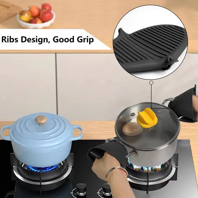 Alt view image 3 of 6 - Silicone Oven Mitts Heat Resistant Hot Pot Holders Set for Kitchens - Mini Oven Mittens Silicone Rubber Gloves Small Pot Pinch Grip for Cooking & Baking, 6 Pack Black