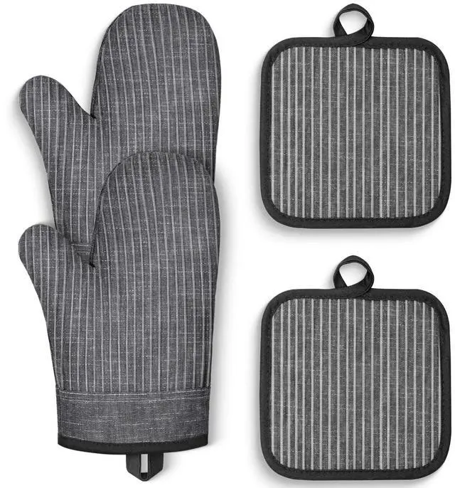 Main image of Oven Mitts and Pot Holders, Silicone Oven Gloves, 500 F Heat Resistant Oven Mitts Sets, Non-Slip Silicone Textured Grip, Darkgray