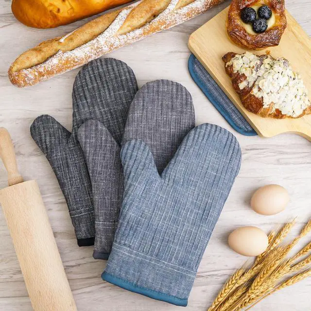 Alt view image 4 of 7 - Oven Mitts and Pot Holders, Silicone Oven Gloves, 500 F Heat Resistant Oven Mitts Sets, Non-Slip Silicone Textured Grip, Darkgray