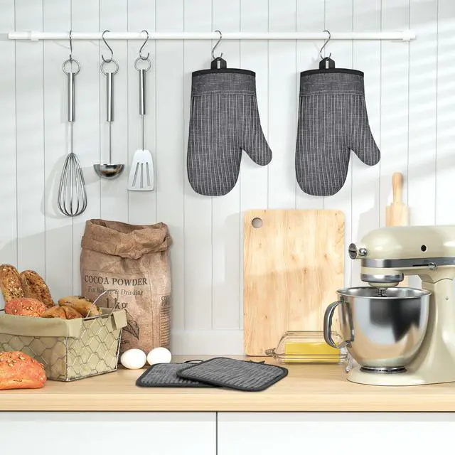 Alt view image 6 of 7 - Oven Mitts and Pot Holders, Silicone Oven Gloves, 500 F Heat Resistant Oven Mitts Sets, Non-Slip Silicone Textured Grip, Darkgray