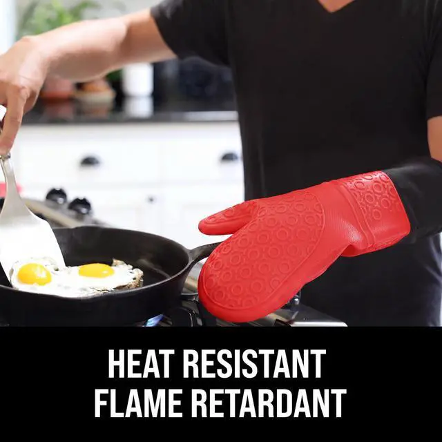 Alt view image 2 of 7 - BPA-Free Soft Silicone Oven Mitts - Ultra Heat Resistant Oven Mitts with Thick Cotton Liner - Extra Long Slip Resistant Pot Holders, Flexible Oven Gloves