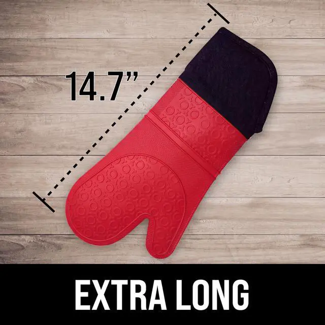 Alt view image 3 of 7 - BPA-Free Soft Silicone Oven Mitts - Ultra Heat Resistant Oven Mitts with Thick Cotton Liner - Extra Long Slip Resistant Pot Holders, Flexible Oven Gloves