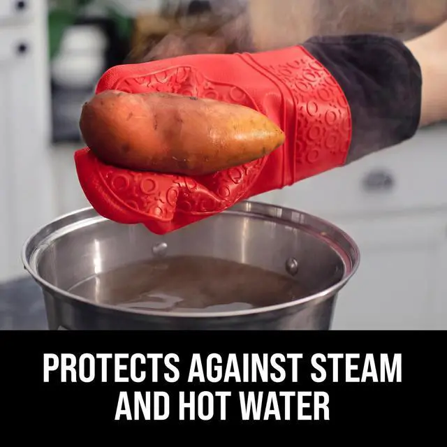 Alt view image 5 of 7 - BPA-Free Soft Silicone Oven Mitts - Ultra Heat Resistant Oven Mitts with Thick Cotton Liner - Extra Long Slip Resistant Pot Holders, Flexible Oven Gloves