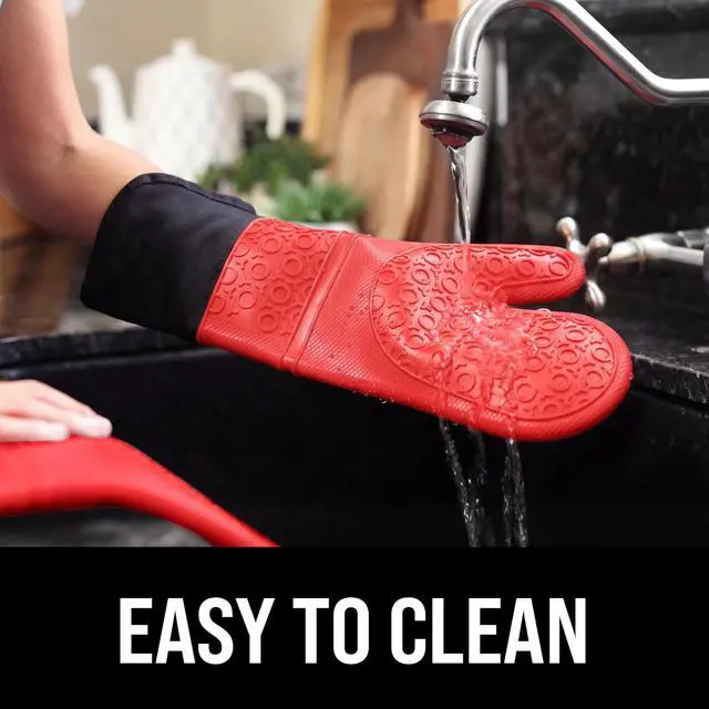 Alt view image 7 of 7 - BPA-Free Soft Silicone Oven Mitts - Ultra Heat Resistant Oven Mitts with Thick Cotton Liner - Extra Long Slip Resistant Pot Holders, Flexible Oven Gloves