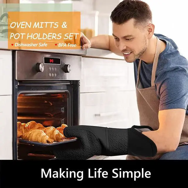 Alt view image 2 of 6 - 6pcs Silicone Oven Mitts and Pot Holders Sets for Kitchen, Black