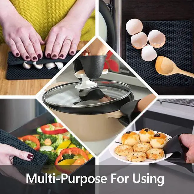 Alt view image 5 of 6 - 6pcs Silicone Oven Mitts and Pot Holders Sets for Kitchen, Black