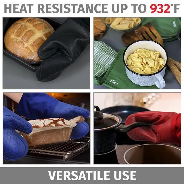 Alt view image 4 of 7 - Extra Long Silicone Oven Mitts and Pot Holders, 932°F Degrees Heat Resistance with Quilted Liner Oven Gloves and Hot Pads, 4 Piece Set, 15 inch, Red