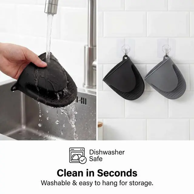 Alt view image 3 of 7 - Silicone Kitchen Oven Mitts Set, Mini Finger Protector Cooking Pinch Grips Pot Holder Toaster Oven Accessories,BBQ Baking Mittens Heat Resistant Gloves, 2 PairsBlack and Cool Gray