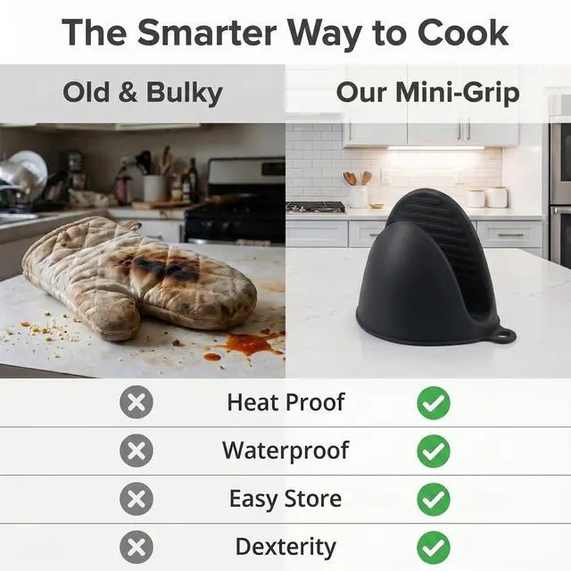 Alt view image 7 of 7 - Silicone Kitchen Oven Mitts Set, Mini Finger Protector Cooking Pinch Grips Pot Holder Toaster Oven Accessories,BBQ Baking Mittens Heat Resistant Gloves, 2 PairsBlack and Cool Gray