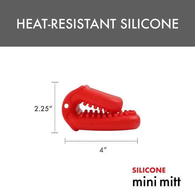 Alt view image 3 of 3 - Mini Silicone Oven Mitt with Raised Nibs, Heat Resistant to 450°F, Red, Dishwasher Safe