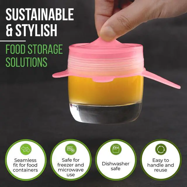 Alt view image 5 of 7 - Reusable Silicone Stretch Lids for Food Storage in Fridge - Elastic Heat-Resistant Bowl Covers, Cups, Cans, Jars - Universal Food Grade Lid for Round and Rectangle Containers - 7 Pack - Colorful