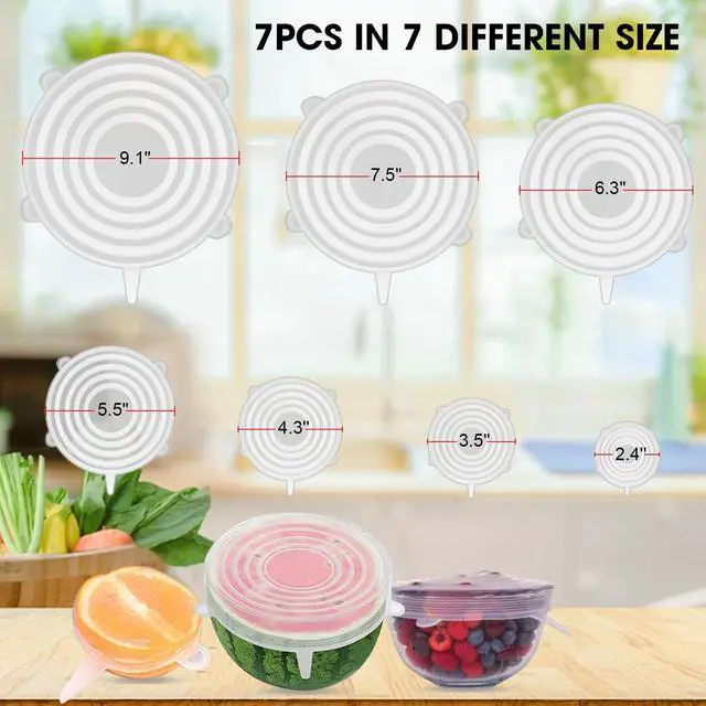 Alt view image 2 of 6 - Reusable Silicone Stretch Lids for Food Storage Elastic Bowl Covers Fit Round & Rectangle Containers, Jars, Cups Heat-Resistant, Dishwasher Safe, Premium Kitchen Gadgets (7-Piece Set)