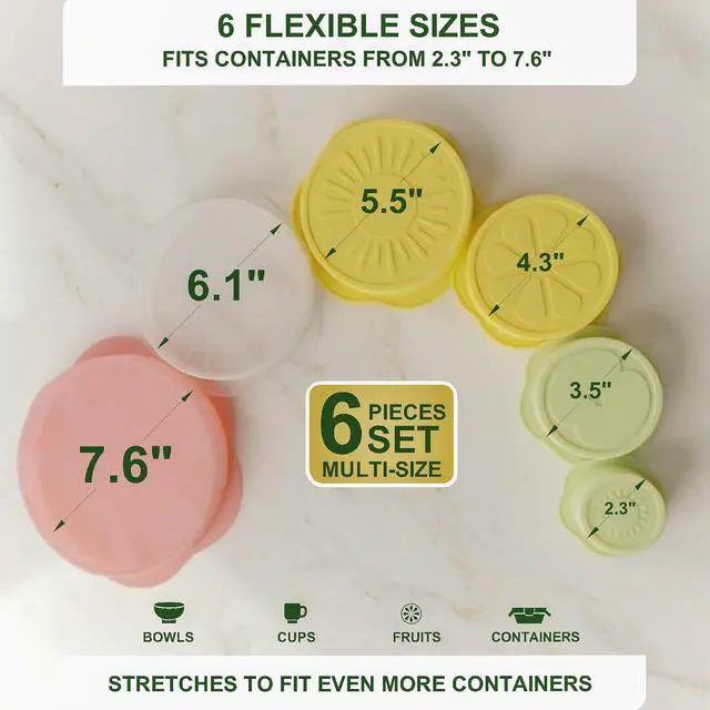 Alt view image 4 of 7 - Silicone Stretch Lids 6 PCS Airtight Reusable Food Covers for Bowls & Containers, Multi Size Flexible Silicone Lids, Leak Proof, BPA Free, Microwave Dishwasher & Freezer Safe