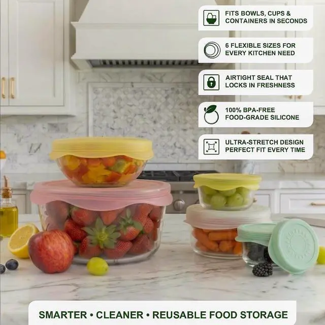 Alt view image 6 of 7 - Silicone Stretch Lids 6 PCS Airtight Reusable Food Covers for Bowls & Containers, Multi Size Flexible Silicone Lids, Leak Proof, BPA Free, Microwave Dishwasher & Freezer Safe
