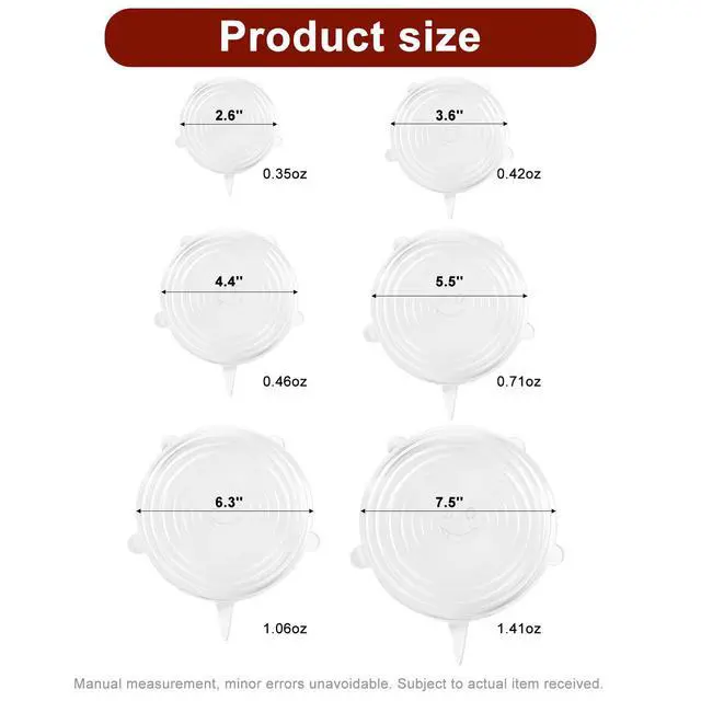 Alt view image 3 of 7 - Reusable Silicone Stretch Fresh-Keeping Lids, 6 Sizes 2.6/3.6/4.4/5.5/6.3/7.5 Inches Food Storage Covers, Fit Cup, Bowl, Plate, Fruit and Glass Bowl to Keep Food Fresh