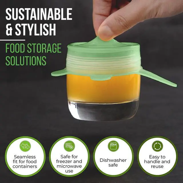 Alt view image 4 of 7 - Reusable Silicone Stretch Lids for Food Storage in Fridge - Elastic Heat-Resistant Bowl Covers, Cups, Cans, Jars - Universal Food Grade Lid for Containers - 7 Pack - Light Green Stretchy Lid Set