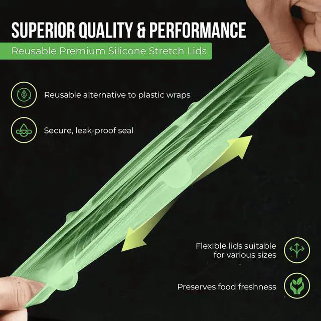 Alt view image 6 of 7 - Reusable Silicone Stretch Lids for Food Storage in Fridge - Elastic Heat-Resistant Bowl Covers, Cups, Cans, Jars - Universal Food Grade Lid for Containers - 7 Pack - Light Green Stretchy Lid Set