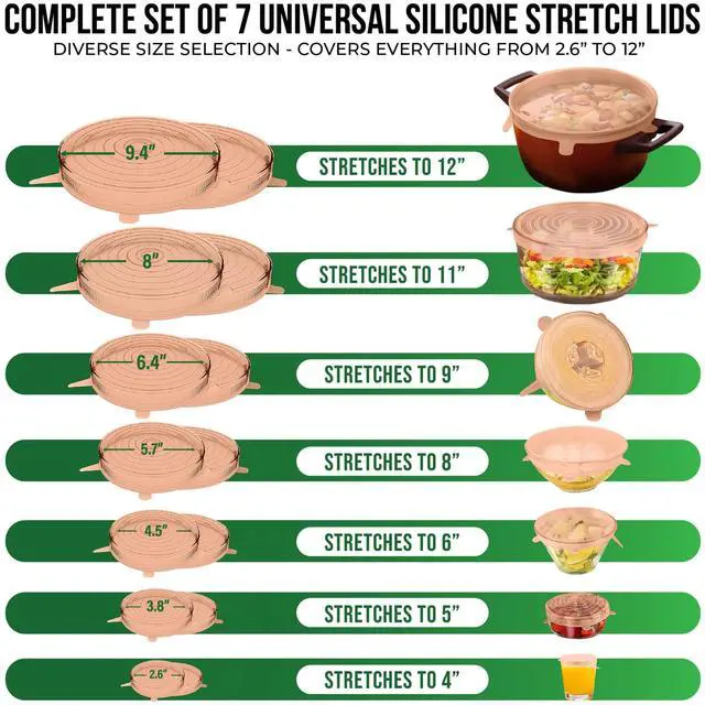 Alt view image 2 of 7 - Reusable Silicone Stretch Lids for Food Storage in Fridge - Elastic Heat-Resistant Bowl Covers, Cups, Cans, Jars - Universal Food Grade Lid for Containers - 7 Pack - Apricot Stretchy Lid Set