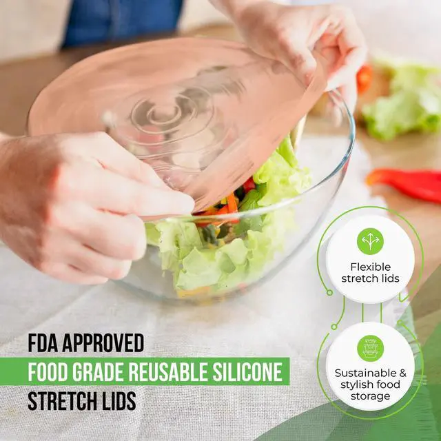 Alt view image 4 of 7 - Reusable Silicone Stretch Lids for Food Storage in Fridge - Elastic Heat-Resistant Bowl Covers, Cups, Cans, Jars - Universal Food Grade Lid for Containers - 7 Pack - Apricot Stretchy Lid Set